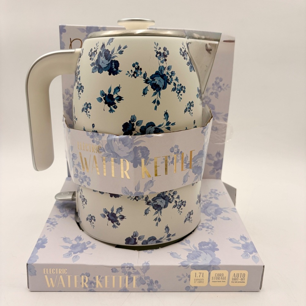 Dwell Studio Electric Water Kettle 1.7L Blue White Floral Toile 1500W